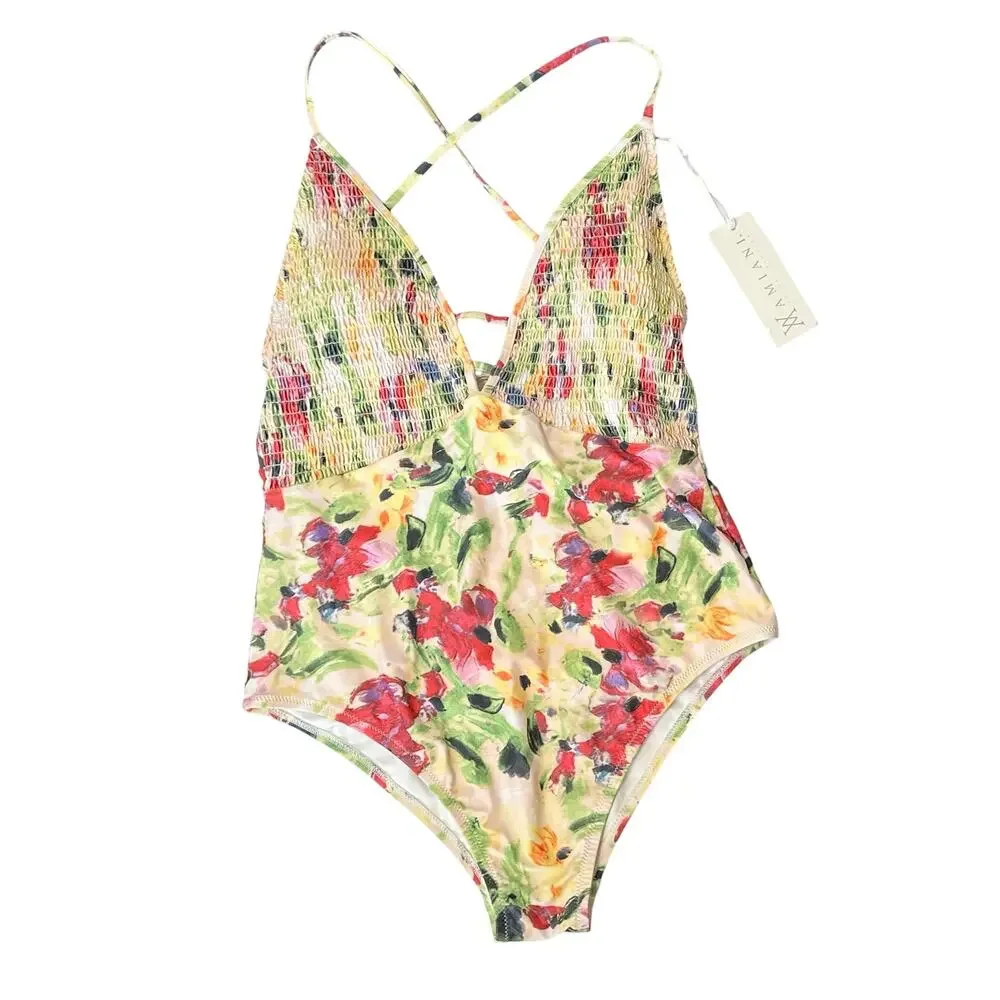 NWT Amiani Resort One Piece Floral Swimsuit Crossback Size XL